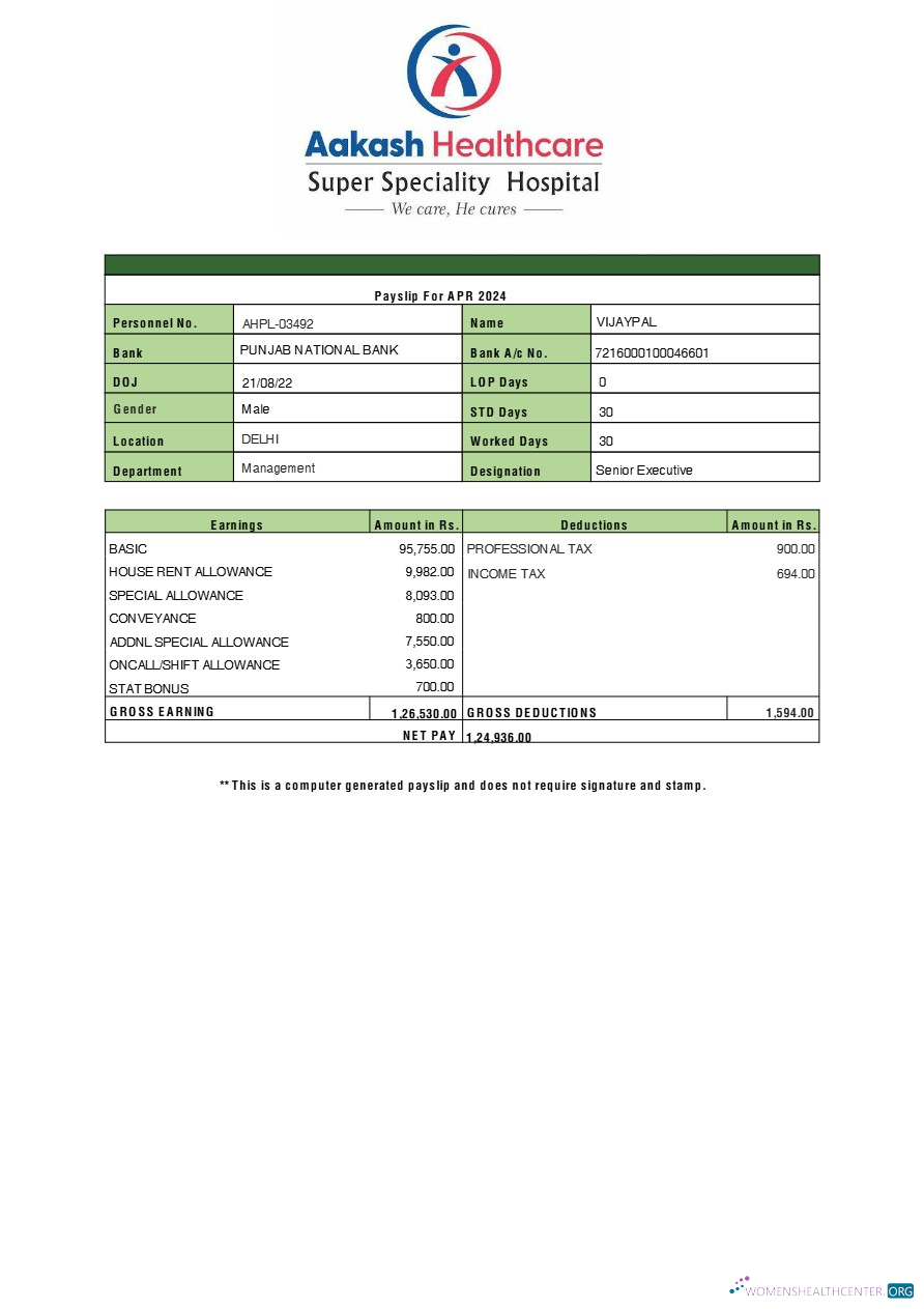 Download Aakash Healthcare payslip template in Word and PDF formats.pdf, 1 Photoshop template